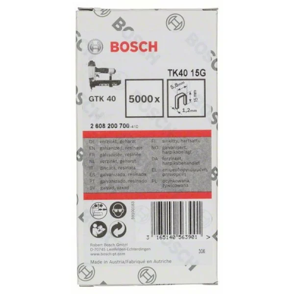 Скоба TK40 15G 1,2 мм, 15 мм, оцинк. Bosch 2608200700 — изображение 2