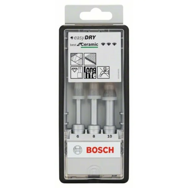 Набор из 3 алмазных сверл Robust Line Easy Dry Best for Ceramic для сухого сверления 6; 8; 10 мм Bosch 2608587145 — изображение 2