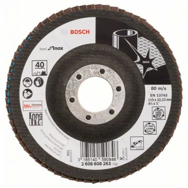 Лепестковый шлифкруг X581 Best for Inox 115x22,23 мм, 40 Bosch 2608608263
