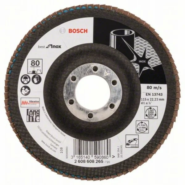 Лепестковый шлифкруг X581 Best for Inox 115x22,23 мм, 80 Bosch 2608608265
