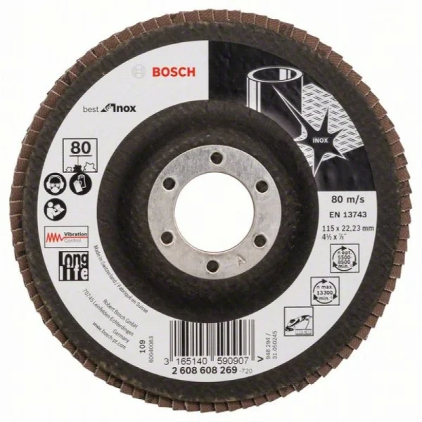 Лепестковый шлифкруг X581 Best for Inox 115x22,23 мм, 80 Bosch 2608608269