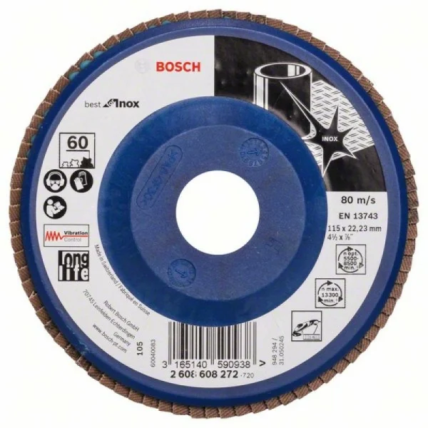 Лепестковый шлифкруг X581 Best for Inox 115x22,23 мм, 60 Bosch 2608608272