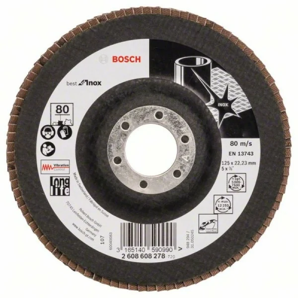 Лепестковый шлифкруг X581 Best for Inox 125x22,23 мм, 80 Bosch 2608608278