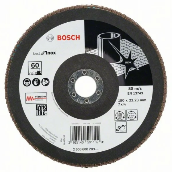 Лепестковый шлифкруг X581 Best for Inox 180x22,23 мм, 60 Bosch 2608608289