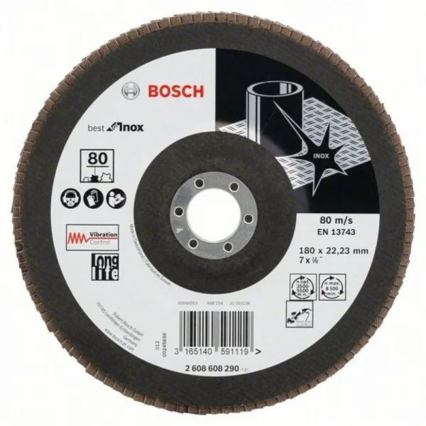 Лепестковый шлифкруг X581 Best for Inox 180x22,23 мм, 80 Bosch 2608608290