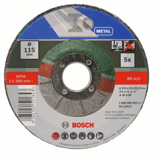 Набор из 5 отрезных кругов, выпукл., по металлу A 30 S BF Bosch 2609256332 — изображение 2