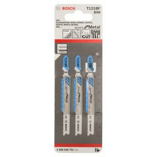 Лобзиковые пилки (3 шт) T 121 BF Speed for Metal, BIM Bosch 2608636701 — изображение 2