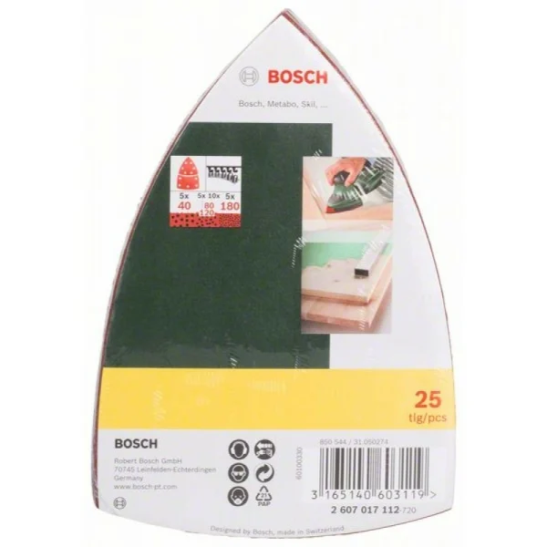 Шлифлисты (25 шт.) для PSM K40/80/120/180 102x62,93 мм Bosch 2607017112 — изображение 2