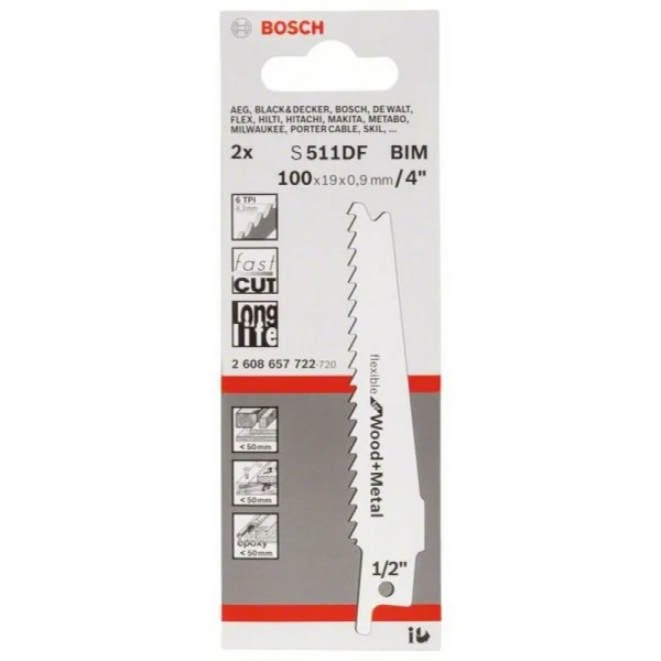 Сабельные пилки (2 шт.) S 511 DF Bosch 2608657722 — изображение 2