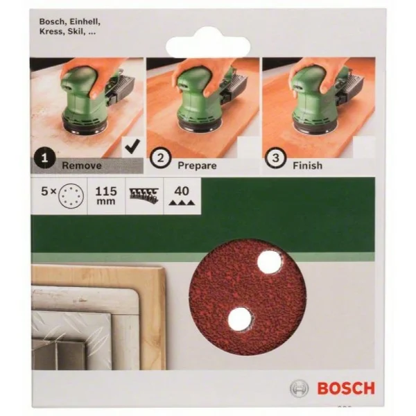Набор из 5 шлифлистов для эксцентриковых шлифмашин 115, 40 Bosch 2609256A15 — изображение 2
