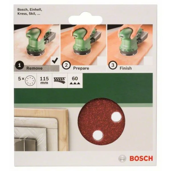 Набор из 5 шлифлистов для эксцентриковых шлифмашин 115, 60 Bosch 2609256A16 — изображение 2