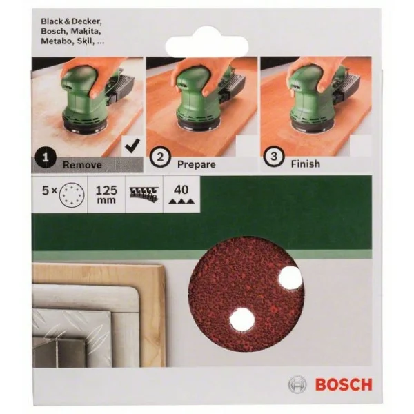 Набор из 5 шлифлистов для эксцентриковых шлифмашин 125, 40 Bosch 2609256A22 — изображение 2