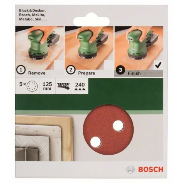 Набор из 5 шлифлистов для эксцентриковых шлифмашин 125, 240 Bosch 2609256A27 — изображение 2