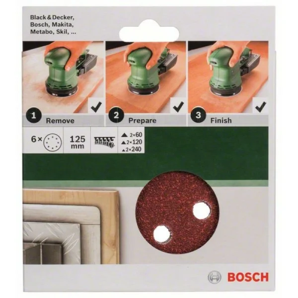 Набор из 6 шлифлистов для эксцентриковых шлифмашин 125,60; 120; 240 Bosch 2609256A28 — изображение 2
