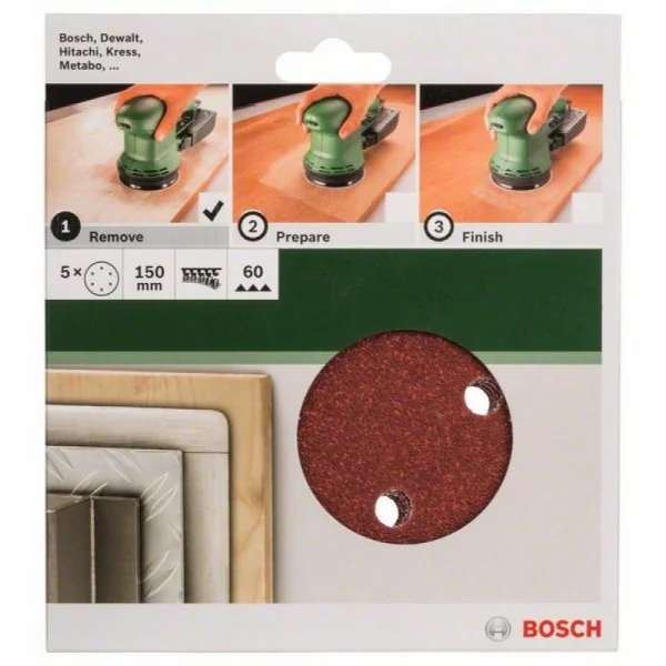 Набор из 5 шлифлистов для эксцентриковых шлифмашин 150, 60 Bosch 2609256A30 — изображение 2