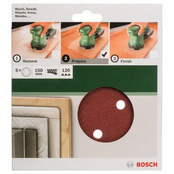 Набор из 5 шлифлистов для эксцентриковых шлифмашин 150, 120 Bosch 2609256A32 — изображение 2