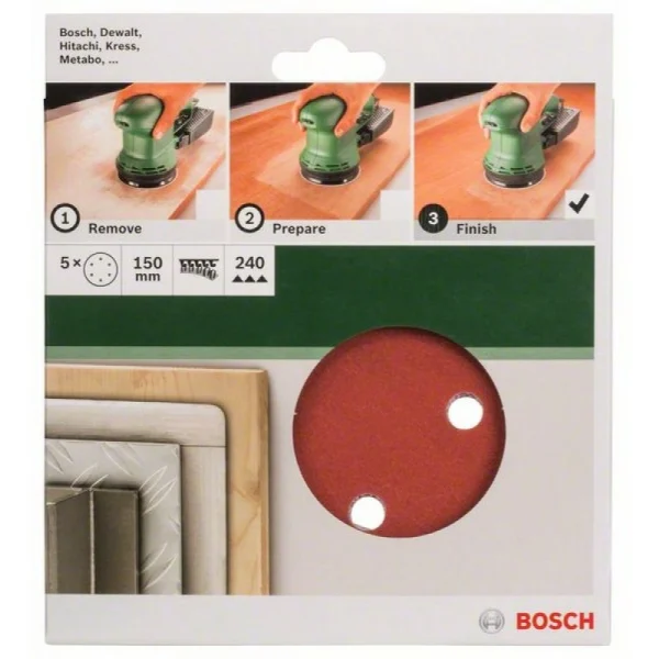 Набор из 5 шлифлистов для эксцентриковых шлифмашин 150, 240 Bosch 2609256A34 — изображение 2