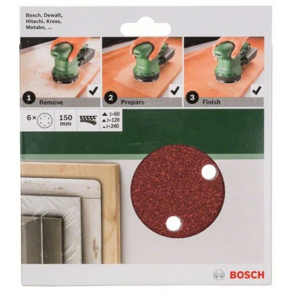 Набор из 6 шлифлистов для эксцентриковых шлифмашин 32, 60; 120; 240 Bosch 2609256A35 — изображение 2