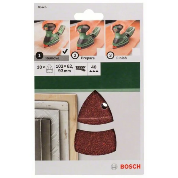 Набор из 10 шлифлистов для мультишлифмашин 102x62,93, 40 Bosch 2609256A61 — изображение 2