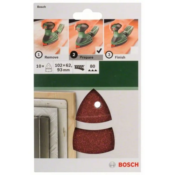 Набор из 10 шлифлистов для мультишлифмашин 102x62,93, 80 Bosch 2609256A63 — изображение 2