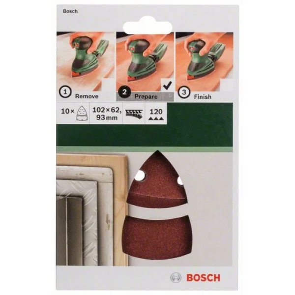 Набор из 10 шлифлистов для мультишлифмашин 102x62,93, 120 Bosch 2609256A64 — изображение 2