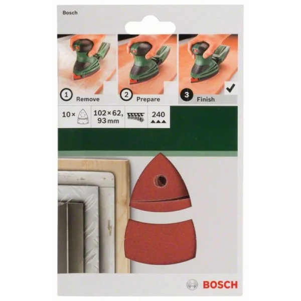 Набор из 10 шлифлистов для мультишлифмашин 102x62,93, 240 Bosch 2609256A66 — изображение 2