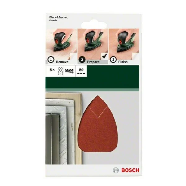 Набор из 5 шлифлистов для мультишлифмашин 95x135, 80 Bosch 2609256A69 — изображение 2