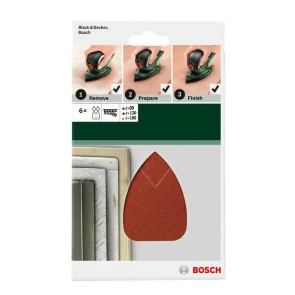 Набор из 6 шлифлистов для виброшлифмашин 95x135, 80; 120; 180 Bosch 2609256A72 — изображение 2