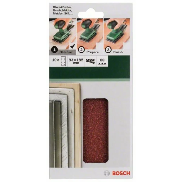Набор из 10 шлифлистов для виброшлифмашин 93x185, 60 Bosch 2609256A81 — изображение 2