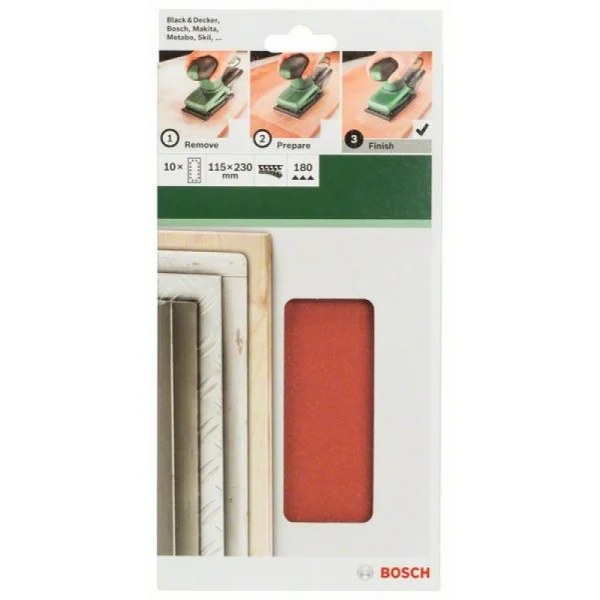 Набор из 10 шлифлистов для виброшлифмашин 115x230, 180 Bosch 2609256B23 — изображение 2