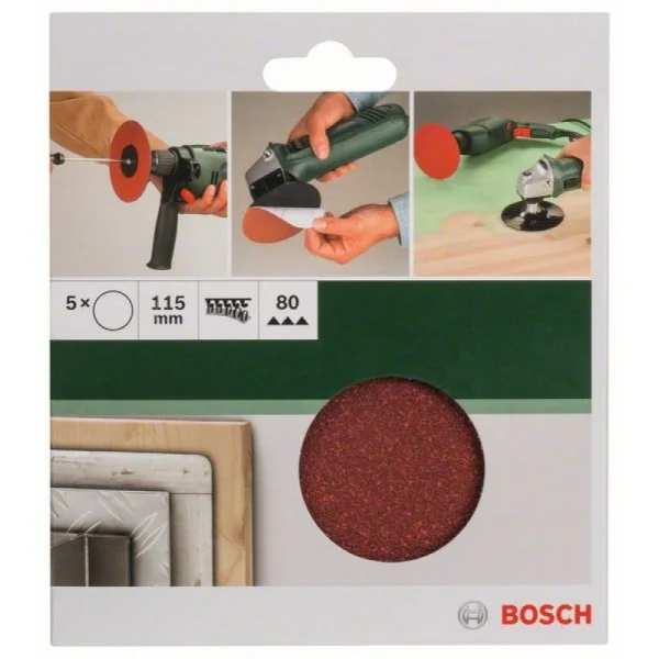 Набор из 5 шлифлистов для угловых шлифмашин 115, 80 Bosch 2609256B38 — изображение 2