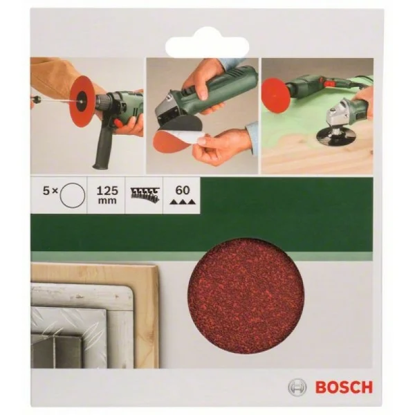 Набор из 5 шлифлистов для угловых шлифмашин и дрели 125, 60 Bosch 2609256B43 — изображение 2