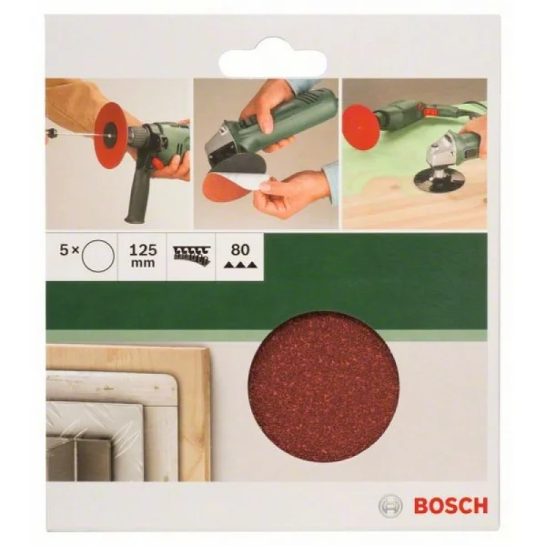 Набор из 5 шлифлистов для угловых шлифмашин и дрели 125, 80 Bosch 2609256B44 — изображение 2