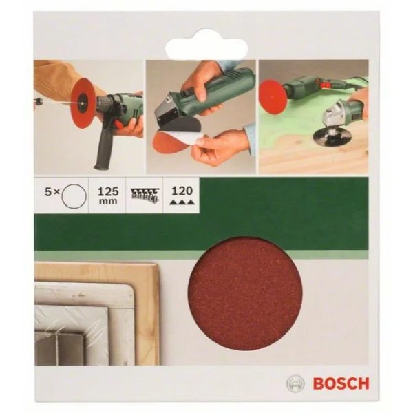 Набор из 5 шлифлистов для угловых шлифмашин и дрели 125, 120 Bosch 2609256B45 — изображение 2