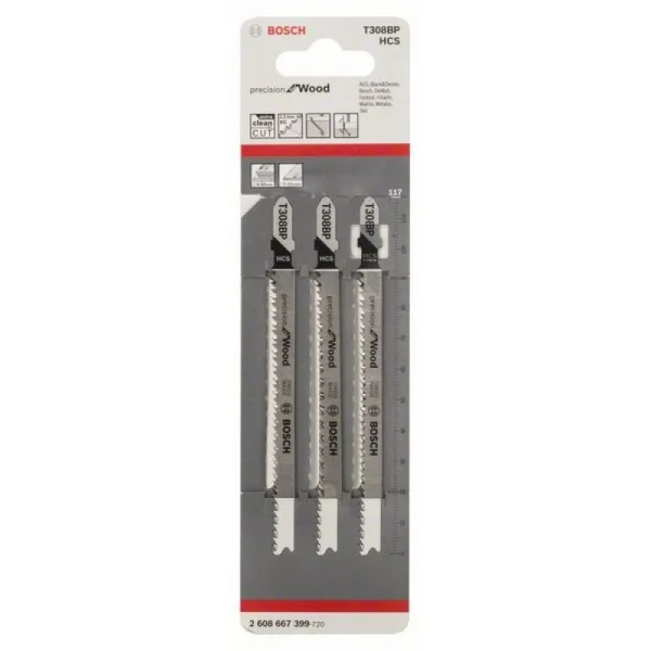 Лобзиковые пилки (3 шт) T 308 BP Precision for Wood, HCS Bosch 2608667399 — изображение 2