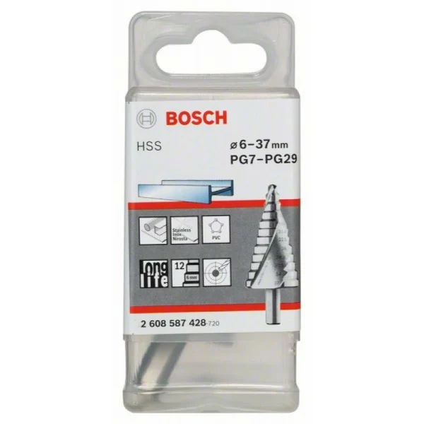 Ступенчатое сверло HSS 6 - 37 мм, 10,0 мм, 93 мм Bosch 2608587428 — изображение 2