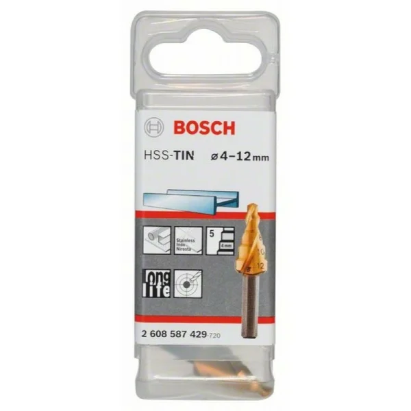 Ступенчатое сверло HSS-TiN 4 - 12 мм, 6,0 мм, 50 мм Bosch 2608587429 — изображение 2