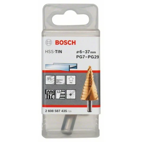 Ступенчатое сверло HSS-TiN 6 - 37 мм, 10,0 мм, 93 мм Bosch 2608587435 — изображение 2