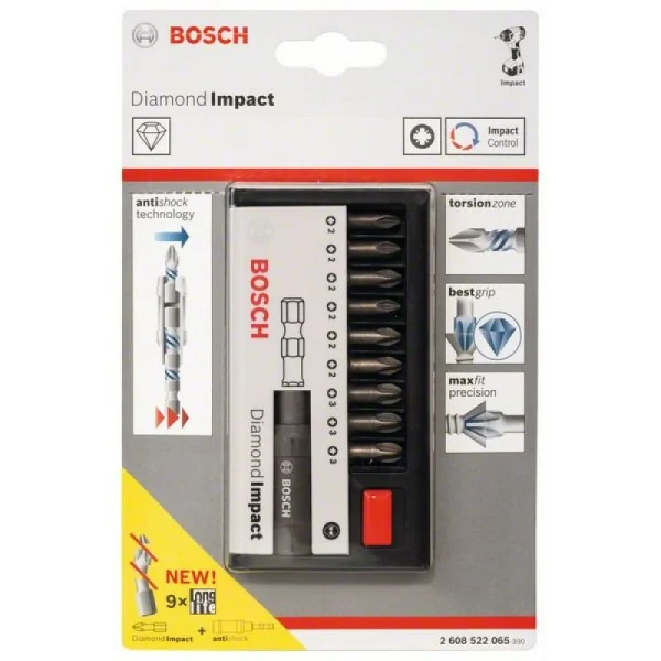 Набор из 10 насадок-бит Diamond Impact (смешанный) Diamond Impact 25 мм, PZ Bosch 2608522065 — изображение 2