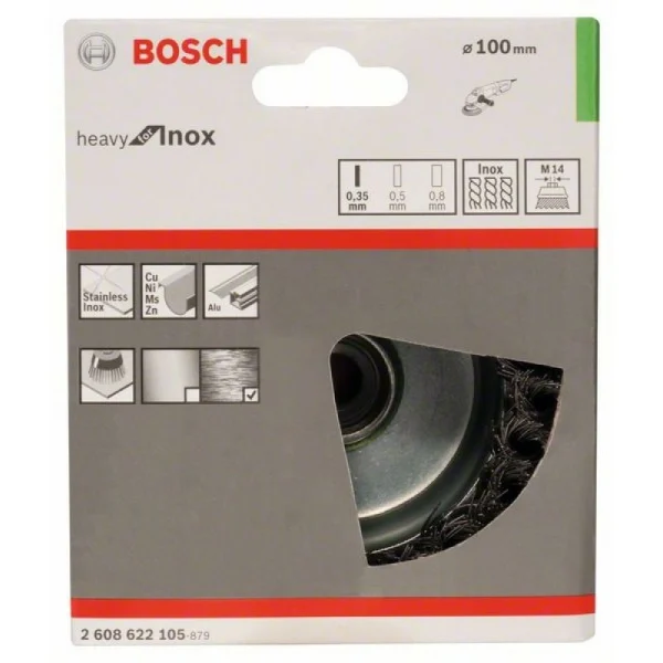 Круглая щетка, нерж. 100 мм, 0,35 мм, M14 Bosch 2608622105 — изображение 2