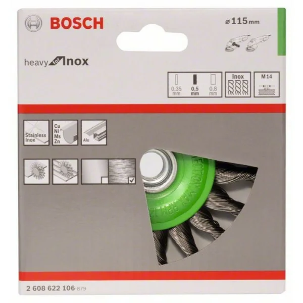 Кольцевая щетка нерж. 115 мм, 0,5 мм, M14 Bosch 2608622106 — изображение 2