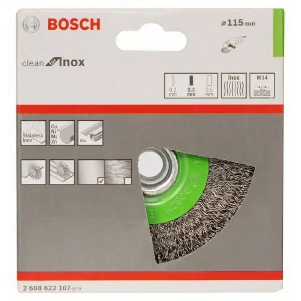 Кольцевая щетка нерж. 115 мм, 0,3 мм, M14 Bosch 2608622107 — изображение 2