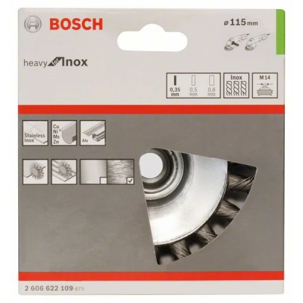 Коническая щетка нерж. 115 мм, 0,35 мм, M14 Bosch 2608622109 — изображение 2
