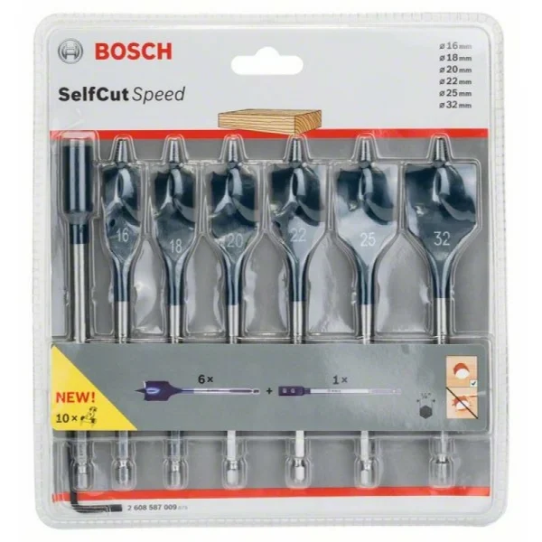 Набор из 7 перовых сверл Self Cut Speed 16; 18; 20; 22; 25; 32 мм Bosch 2608587009 — изображение 2