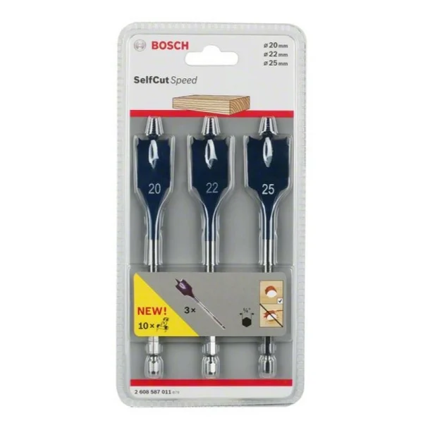 Набор из 3 перовых сверл Self Cut Speed 20,0; 22,0; 25,0 мм Bosch 2608587011 — изображение 2