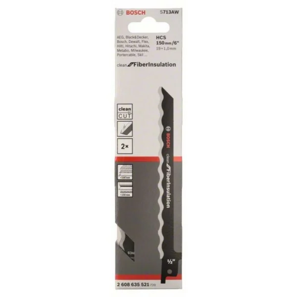Сабельные пилки (2 шт.) S 713 AW Clean for Fiber Insulation Bosch 2608635521 — изображение 2