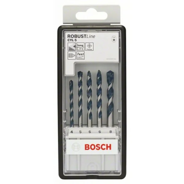 Набор Robust Line из 5 сверл по бетону CYL-5 4; 5; 6; 6; 8 мм Bosch 2608588165 — изображение 2