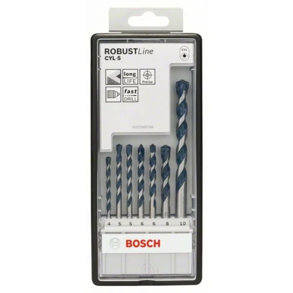 Набор Robust Line из 7 сверл по бетону CYL-5 (4; 5; 5; 6; 6; 8; 10 мм) Bosch 2608588167 — изображение 2
