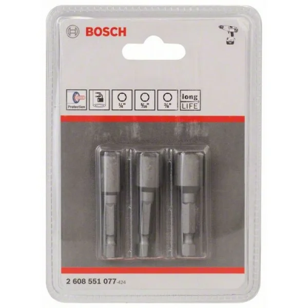 Пакет торцовых ключей 3 предм. 50 мм; 1/4'; 3/8'; 5/16' Bosch 2608551077 — изображение 2