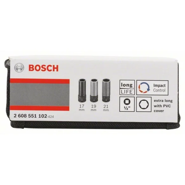 Набор головок для торцовых ключей 3 предм. 85 мм; 17, 19, 21 мм Bosch 2608551102 — изображение 2